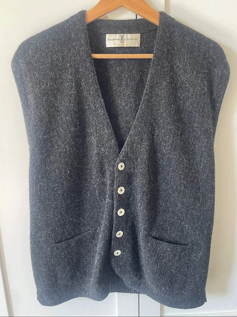 Vintage Fairway & Greene Button-Front Alpaca Sweater Classic V-Neck Vest.